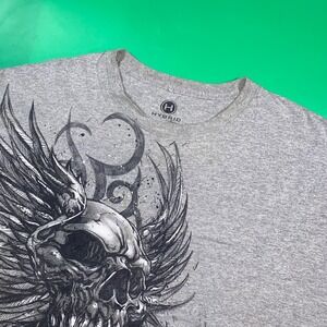 Hybrid Threads Men Skull Wings Graphic T Shirt Grey 5X Large